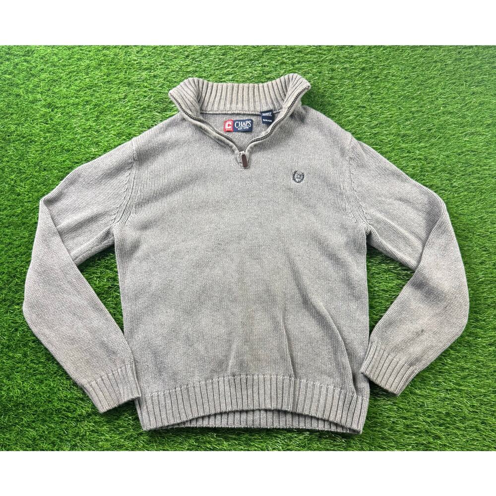 Chaps Mens  L Gray 1/4 Zip Pullover Winter Sweater Knit Mock Neck Long Sleeve